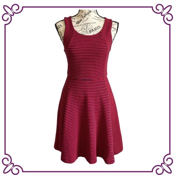 Express Red & Blue Striped Sleeveless Fit & Flare Skater Dress XS - Picture 1 of 9